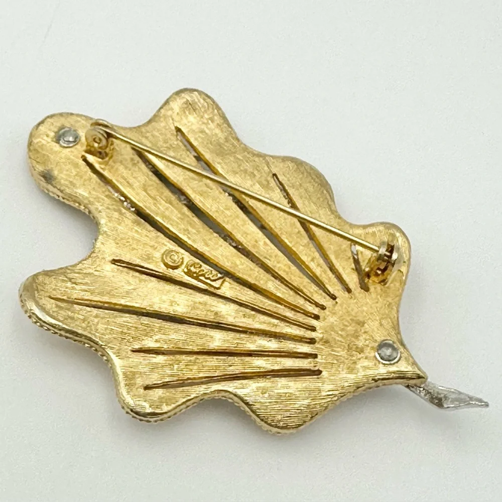 Coro Signed Vintage Gold & Silver Tone Leaf Branch Brooch Pin